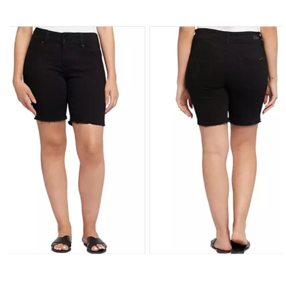 Seven7 Jean Shorts  9" Sunset Bermude Black Stretch Rolled Cuff Sz 8 NWT